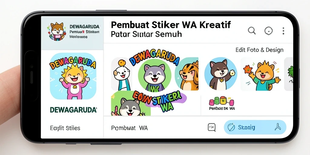 Antarmuka DEWAGARUDA menampilkan beragam pilihan stiker yang menarik.