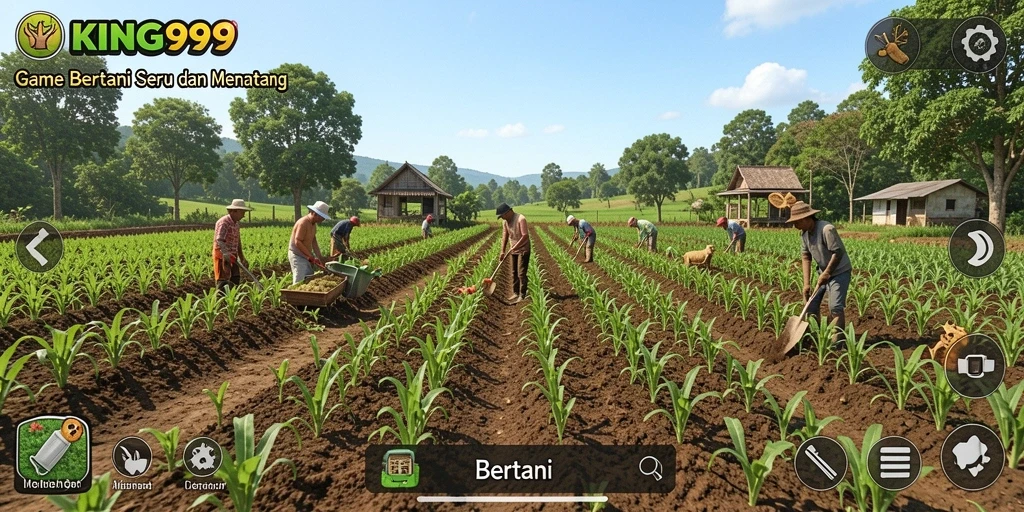 Antarmuka KING999 menampilkan berbagai aktivitas bertani yang menyenangkan.