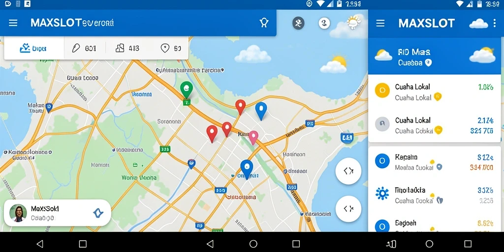 Antarmuka aplikasi MAXSLOT menampilkan informasi cuaca lokal yang jelas dan informatif.