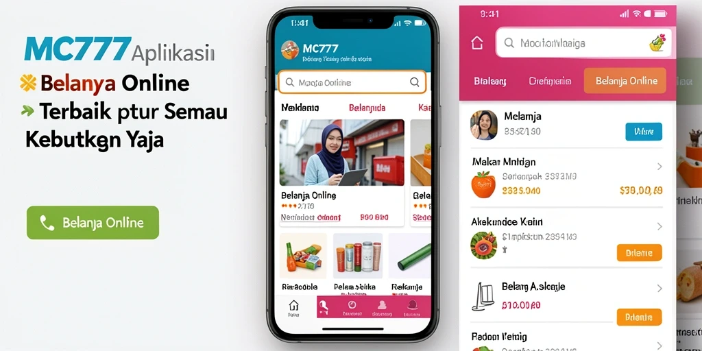 Tampilan antarmuka aplikasi MC777 untuk belanja online yang menarik.