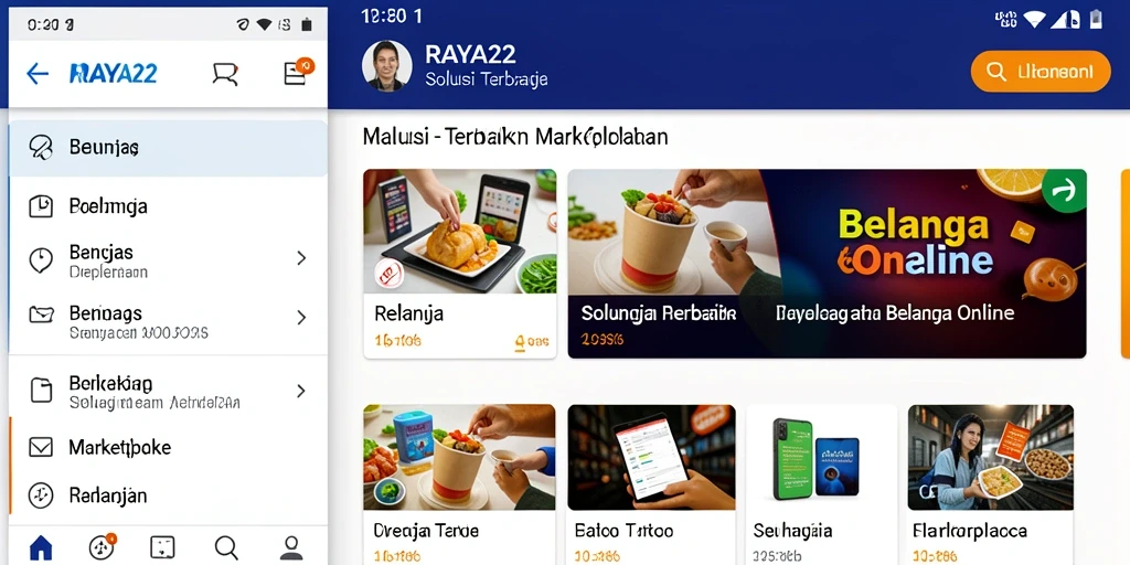 Tampilan utama RAYA22 dengan berbagai pilihan produk Marketplace.